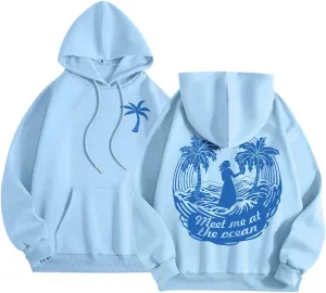 Palm Puff Hoodie for Women Oversized Preppy Sweatshirt Teen Girls Y2K Cute Graphic Long Sleeve Casual Pullover Top