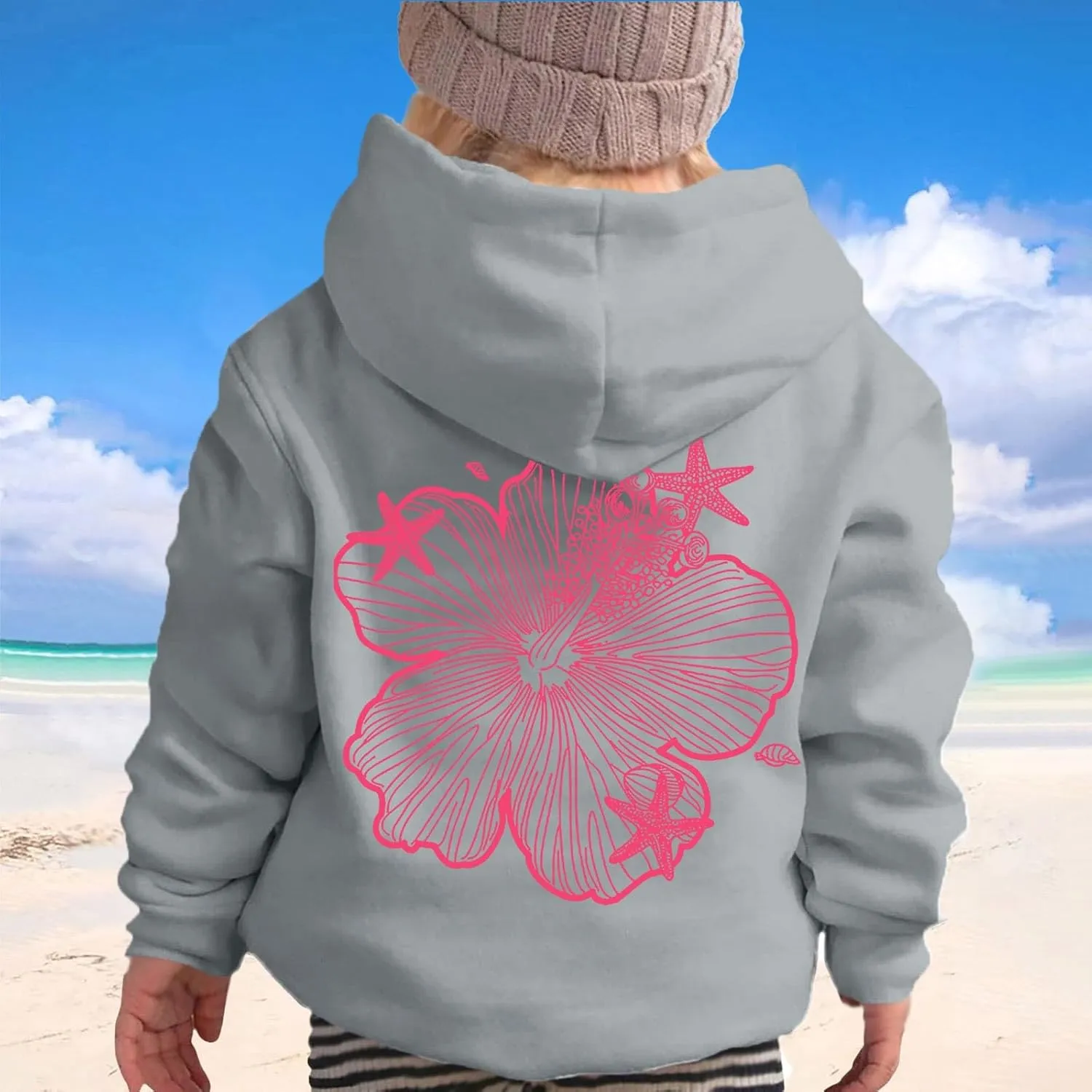 Palm Puff Hoodies For Kids Girls Cute Graphic Preppy Sweatshirt Teen Girls Oversized Y2K Hoodie Pullover with Pockets
