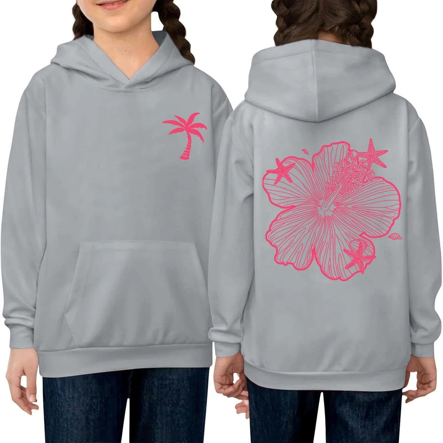 Palm Puff Hoodies For Kids Girls Cute Graphic Preppy Sweatshirt Teen Girls Oversized Y2K Hoodie Pullover with Pockets