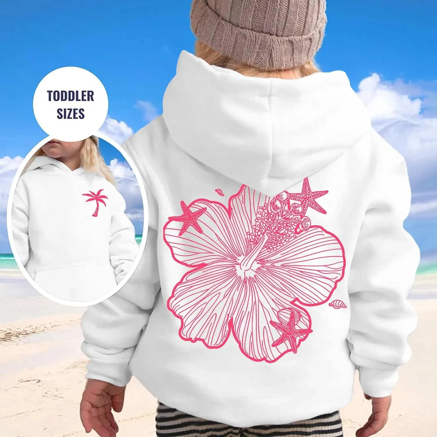 Palm Puff Hoodies For Kids Girls Cute Graphic Preppy Sweatshirt Teen Girls Oversized Y2K Hoodie Pullover with Pockets