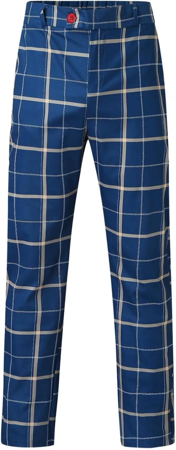 Plaid Dress Pants for Men Skinny Expandable Waist Slim Fit Chinos Grid Tailored Pants Modern Business Pencil Long Pants