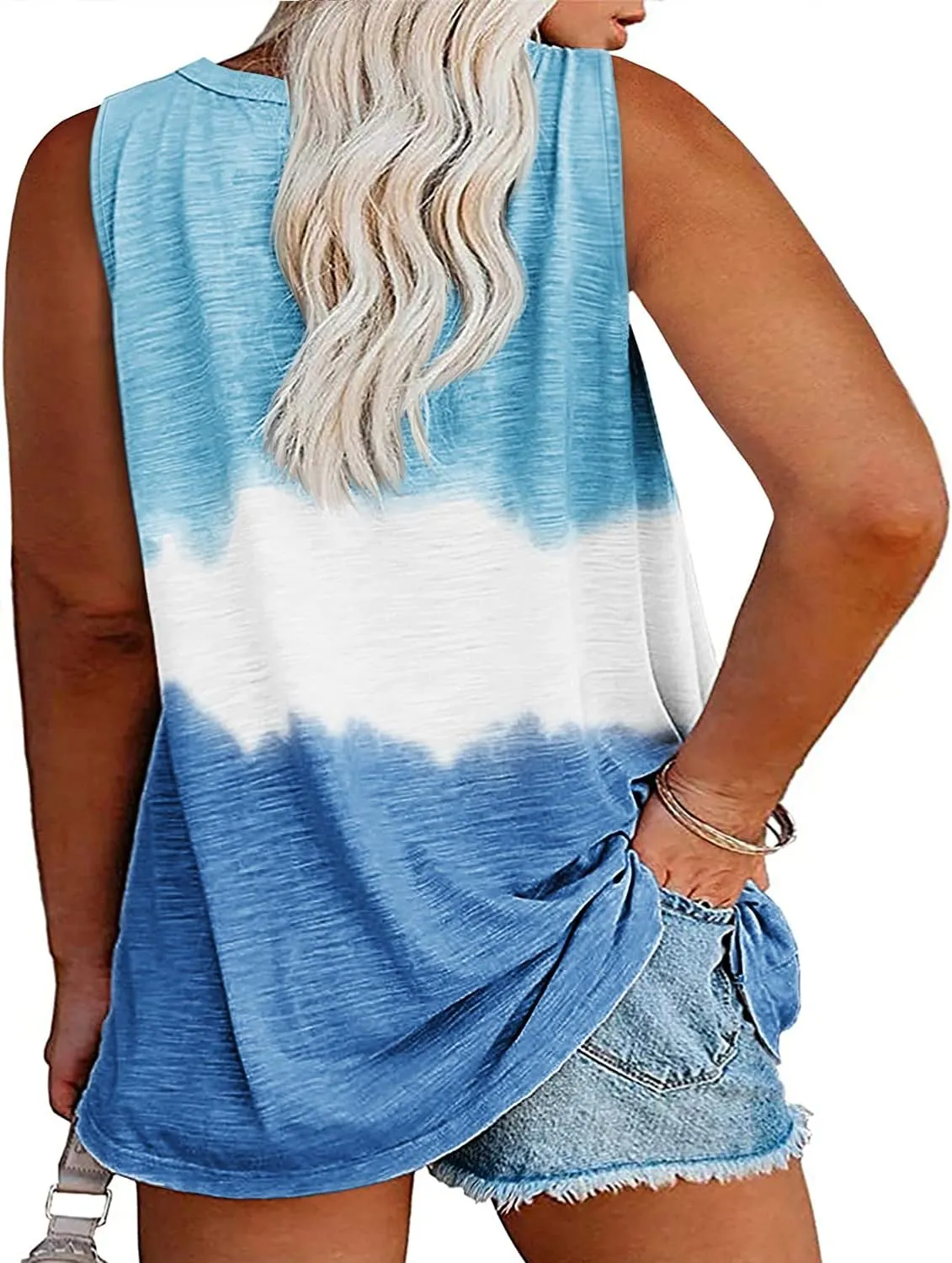 Plus Size Tank Tops for Women Summer Sexy V Neck Sleeveless T-Shirts Tops Casual Loose Tie Dye Tees Shirts with Pocket
