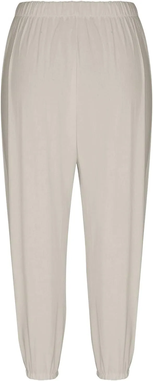 PTOLOCIF Linen Pants for Women,Lightweight Boho Pants Drawstring Elastic Waist Pants High Waisted Beach Palazzo Pants