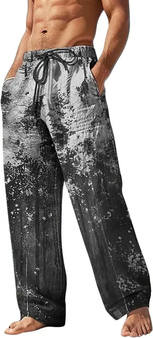 QWENTMTNTY Men's Linen Pants Grey Sweatpants Men Brown Chino Pants Men Wide Leg Linen Pants Woman Beach Clothes Men