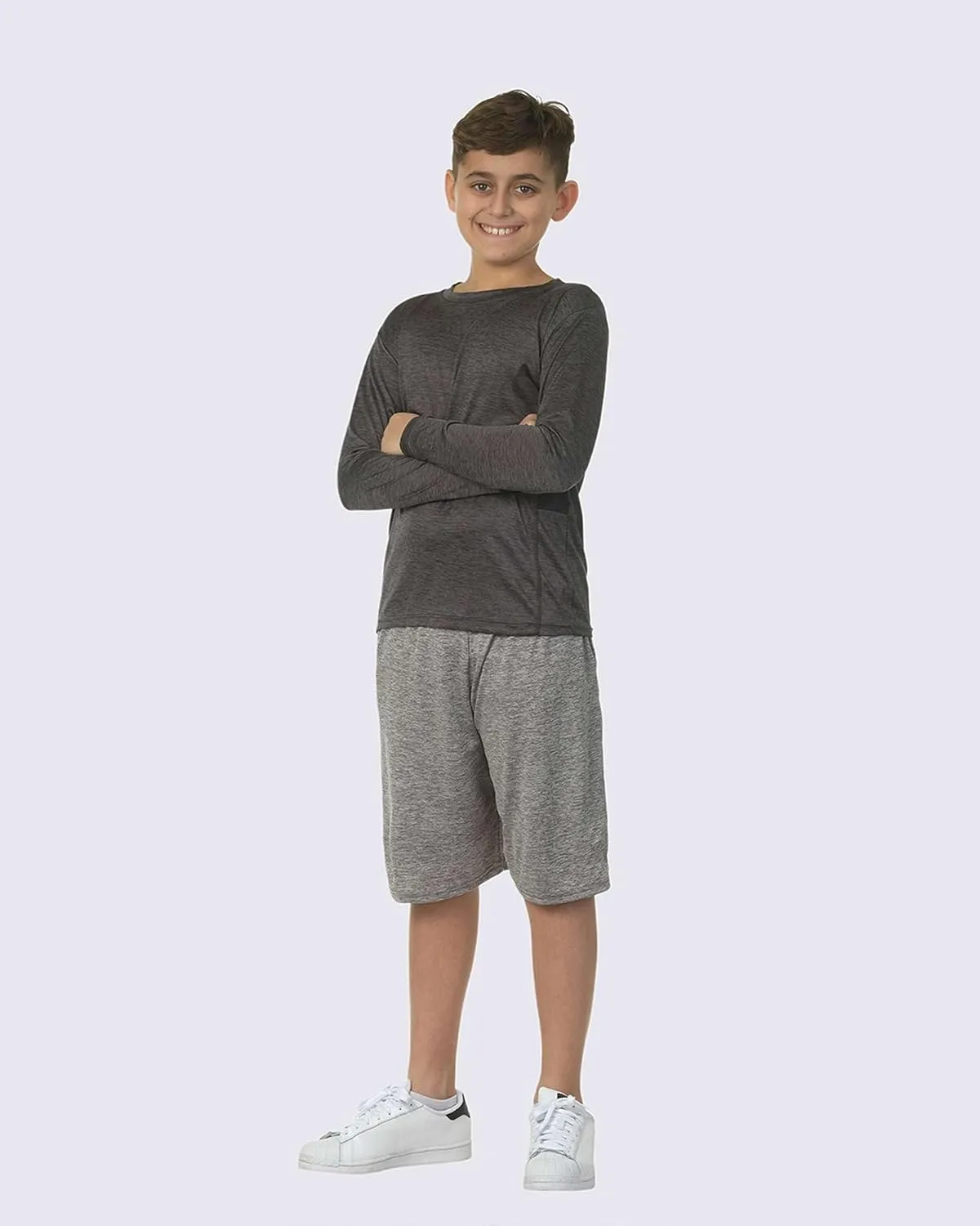 Real Essentials 4 Pack: Boys Youth Dry-Fit Moisture Wicking Active Athletic Performance Long-Sleeve T-Shirt