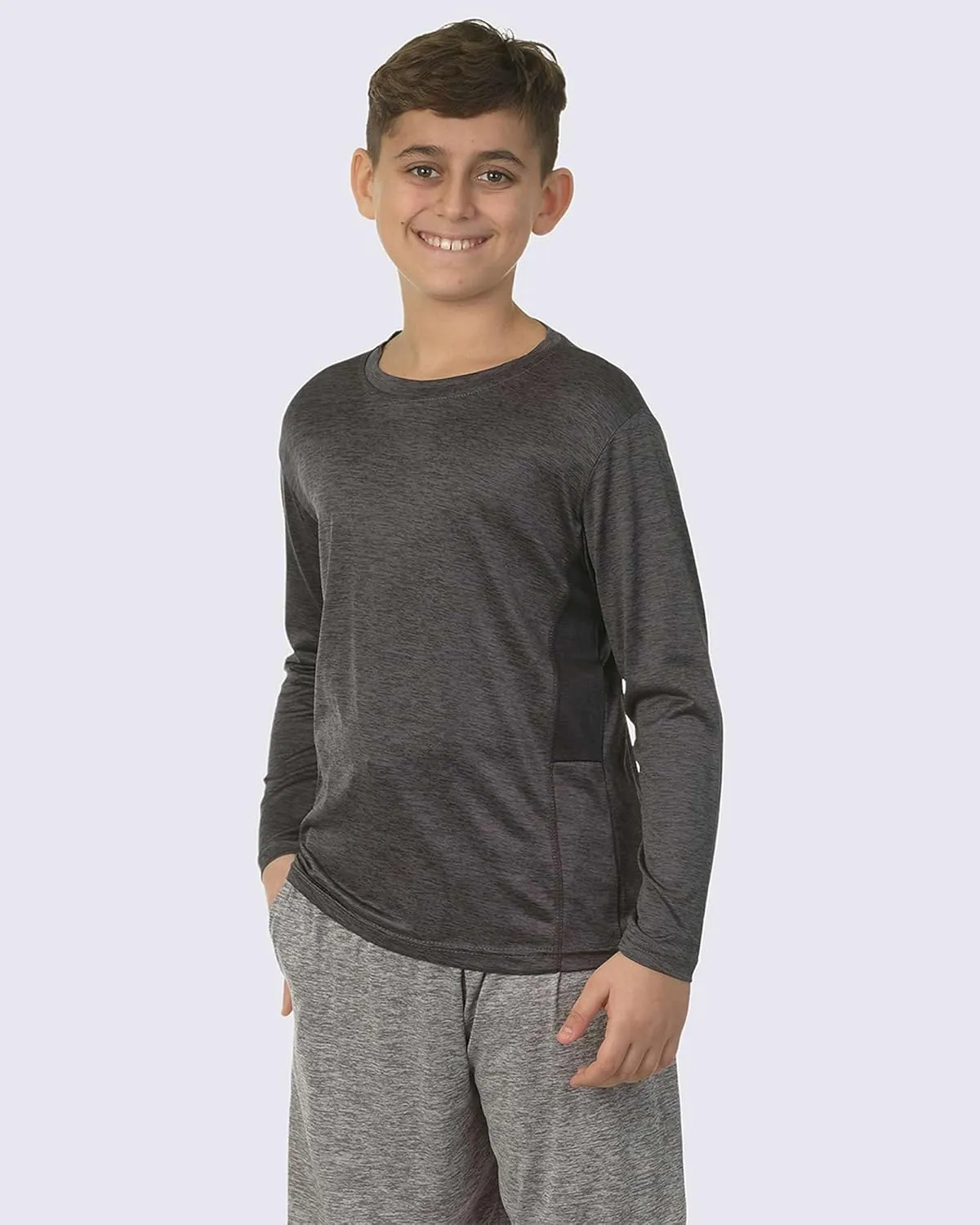 Real Essentials 4 Pack: Boys Youth Dry-Fit Moisture Wicking Active Athletic Performance Long-Sleeve T-Shirt