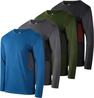 Real Essentials 4 Pack: Boys Youth Dry-Fit Moisture Wicking Active Athletic Performance Long-Sleeve T-Shirt