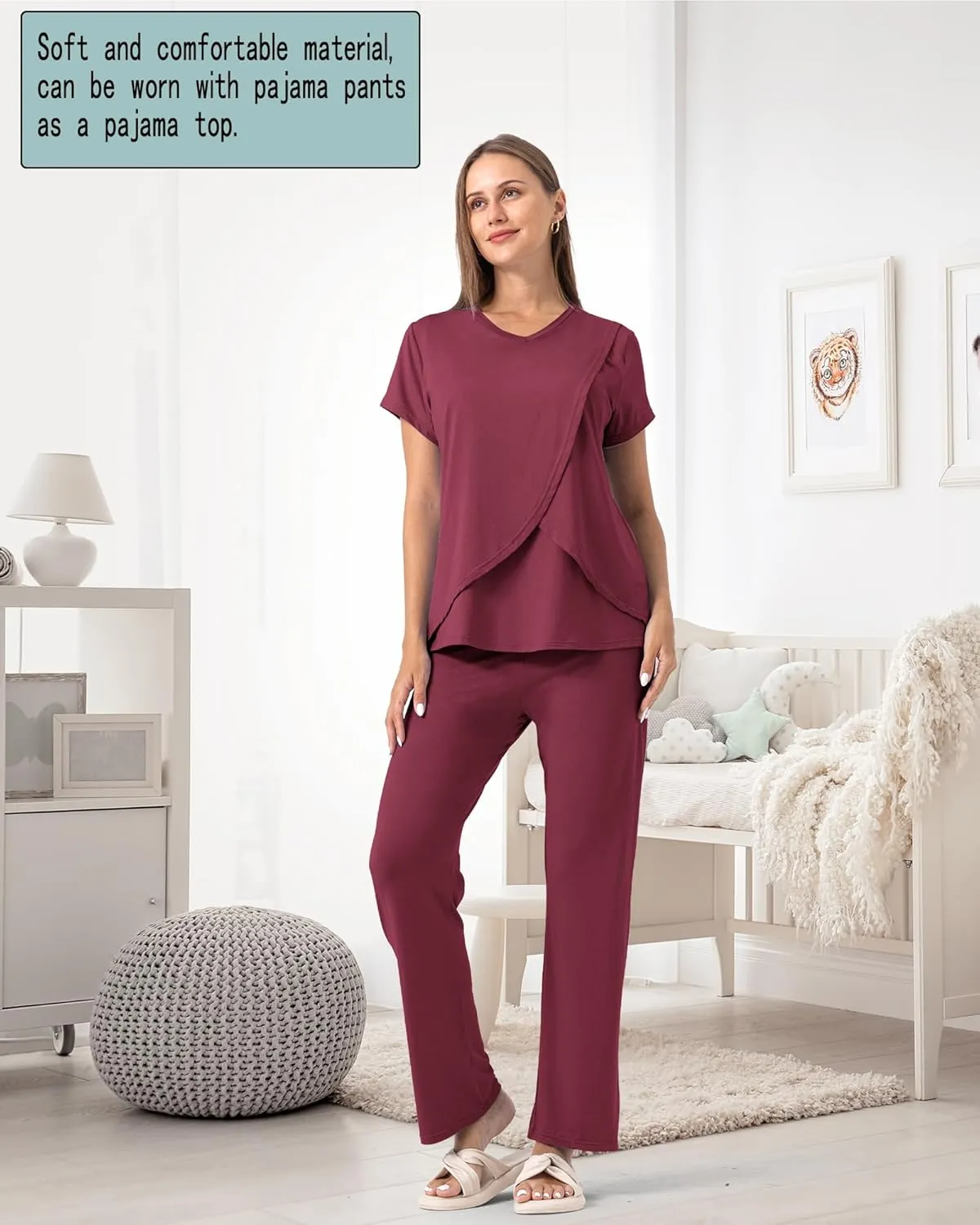 Rnxrbb V Neck Nursing Tops for Breastfeeding Tshirts Summer Postpartum Clothes Sets Short Sleeve 3 Pack Double Layer