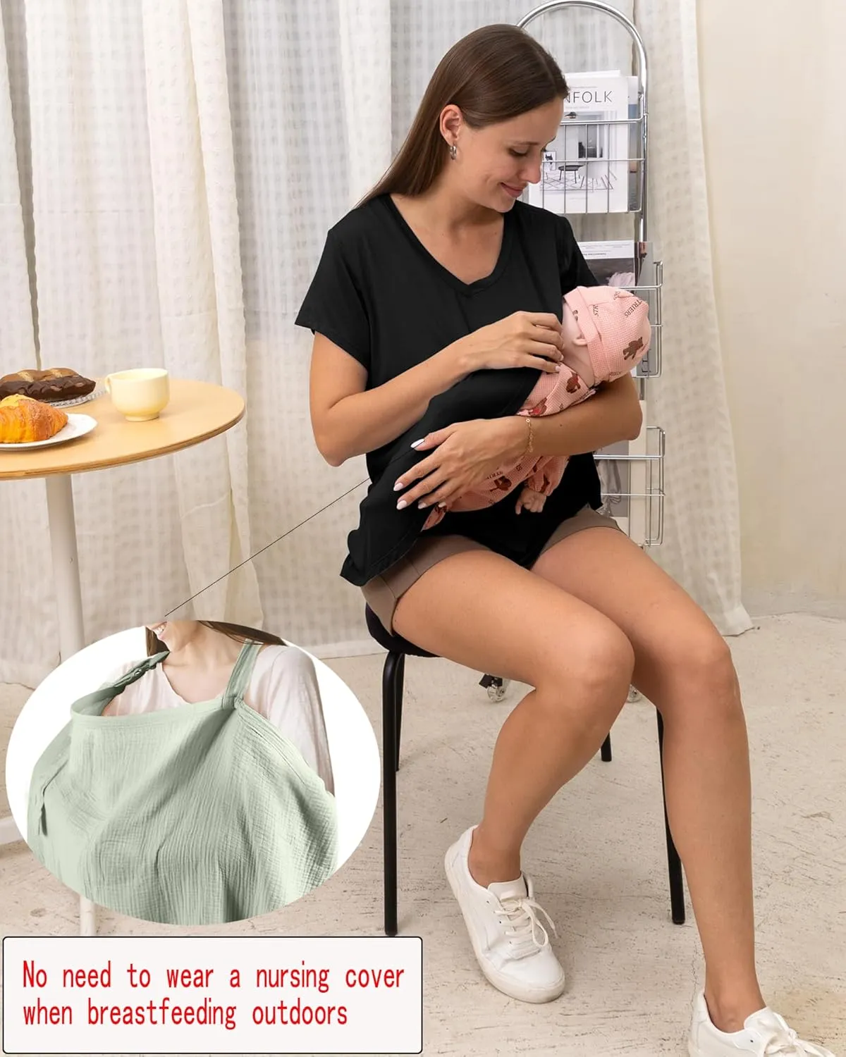 Rnxrbb V Neck Nursing Tops for Breastfeeding Tshirts Summer Postpartum Clothes Sets Short Sleeve 3 Pack Double Layer