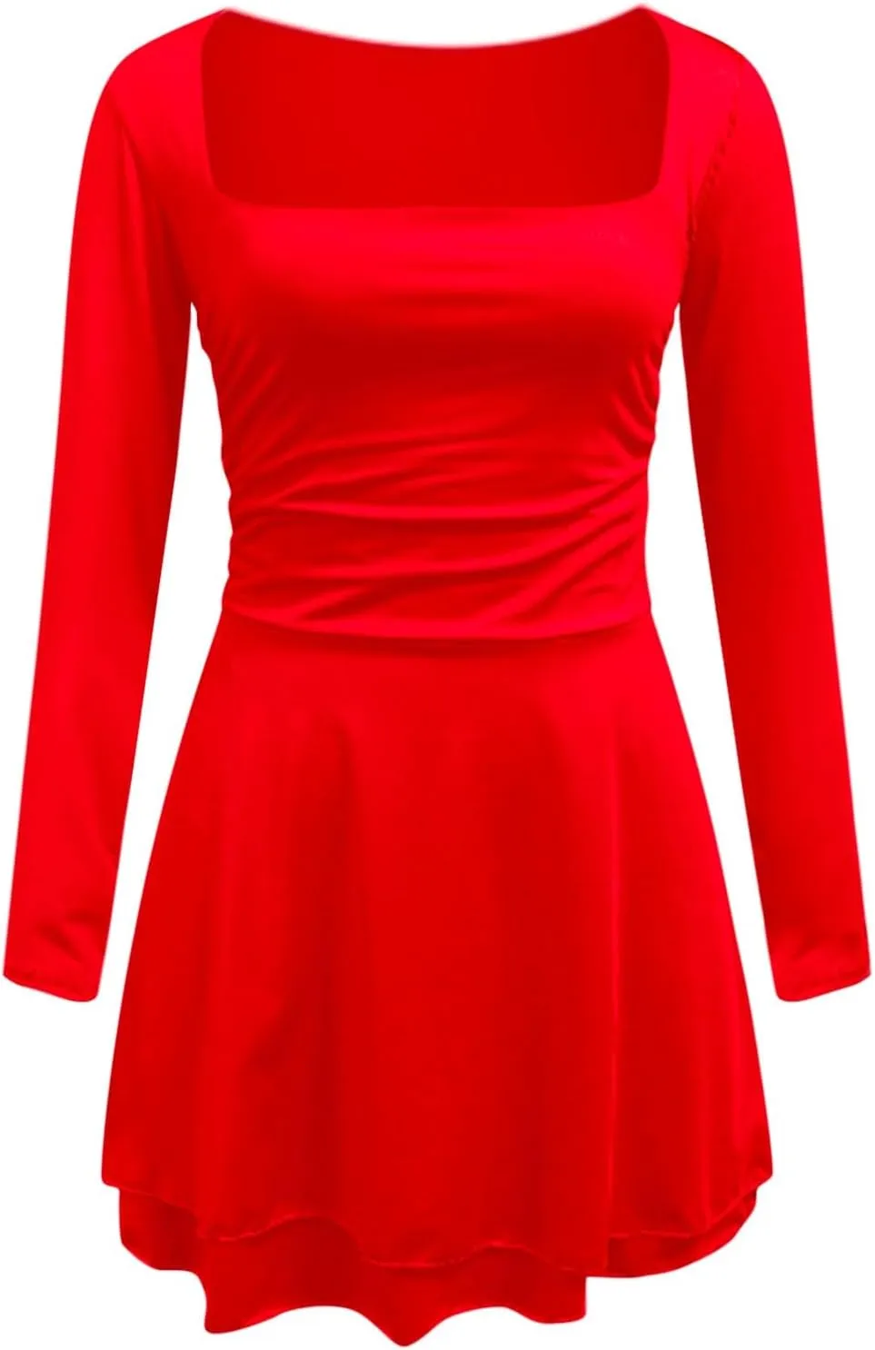 Rvidbe Summer Dresses for Women 2025 Square Neck Ruffle Hem Mini Dress Ruched Waist Long Sleeve Corset Short Party Dresses