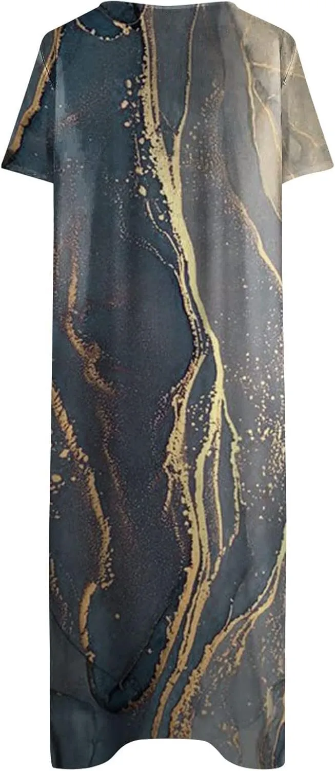 SGASY Summer Dresses for Women 2024 Plus Size Short Sleeve Button Down Boho Midi Sundress House Dress with Pockets