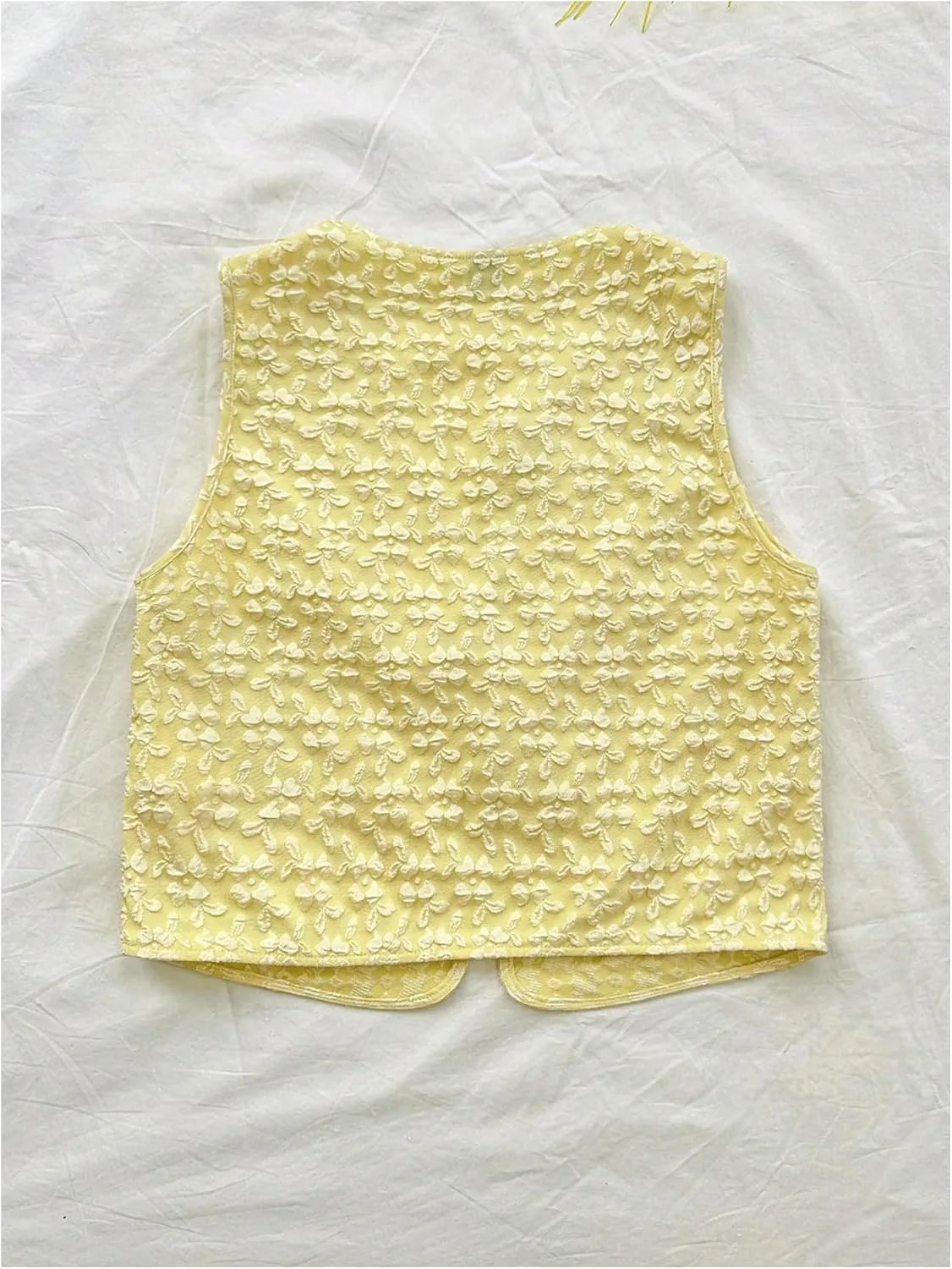 SHENHE Women's Tie Front Textured Floral Tank Top V Neck Sleeveless Casual Boho Vest