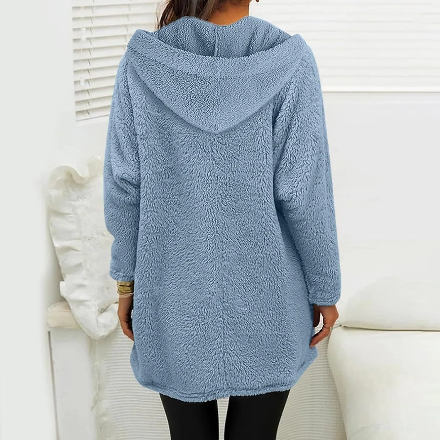 Sherpa Hoodie Dress for Women Cute Fuzzy Long Sleeve Sweatshirt Dress Casual Fall Mini Sweater Dress with Pockets