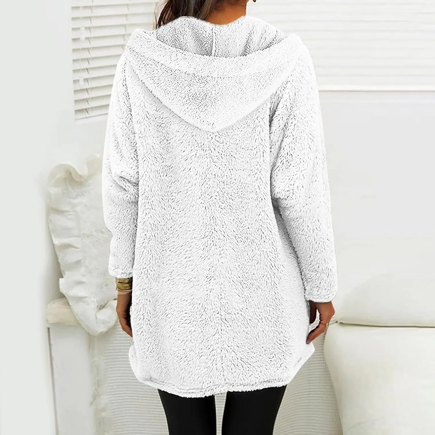 Sherpa Hoodie Dress for Women Cute Fuzzy Long Sleeve Sweatshirt Dress Casual Fall Mini Sweater Dress with Pockets