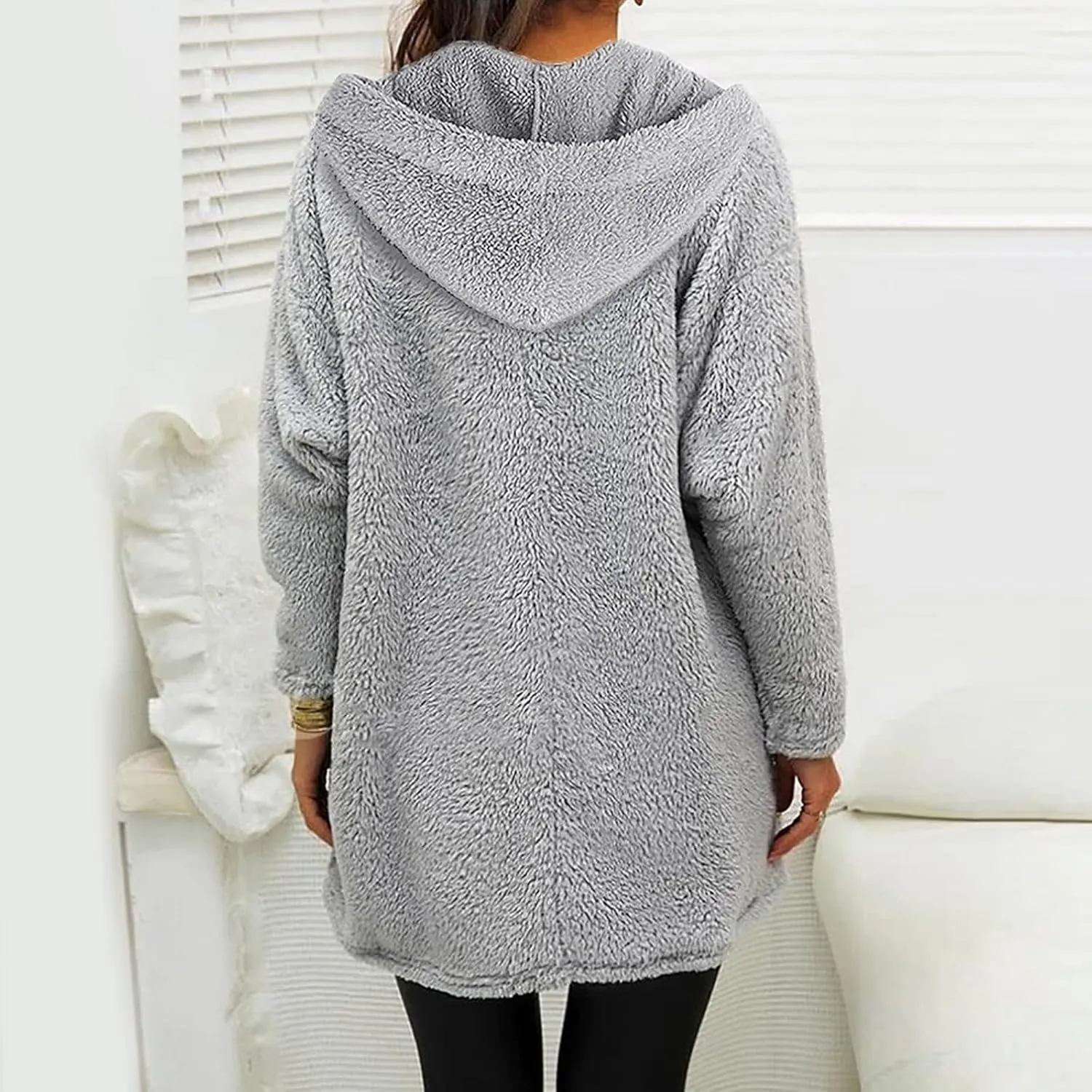 Sherpa Hoodie Dress for Women Cute Fuzzy Long Sleeve Sweatshirt Dress Casual Fall Mini Sweater Dress with Pockets