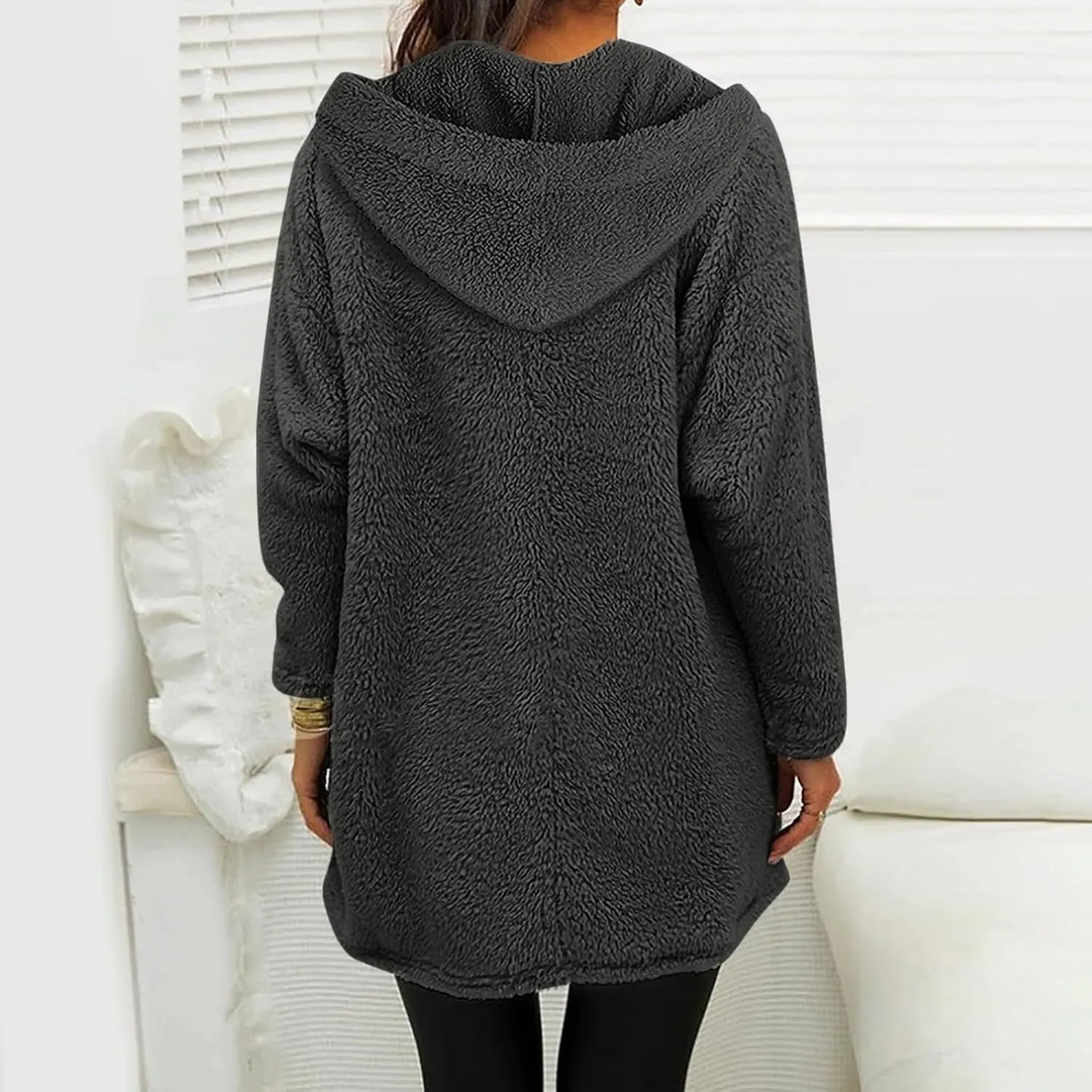 Sherpa Hoodie Dress for Women Cute Fuzzy Long Sleeve Sweatshirt Dress Casual Fall Mini Sweater Dress with Pockets