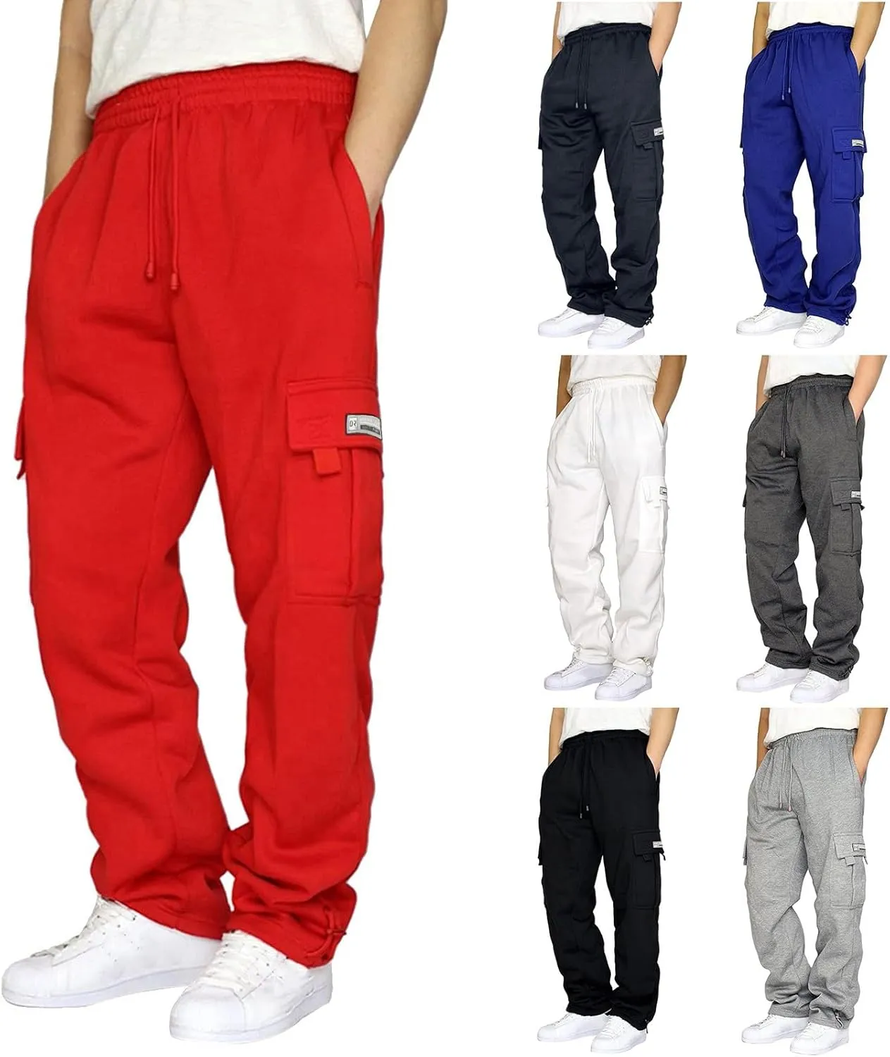 Slim Fit Cargo Pants for Men Baggy Sweatpants Plus Size Drawstring Straight Leg Work Pants with Pockets