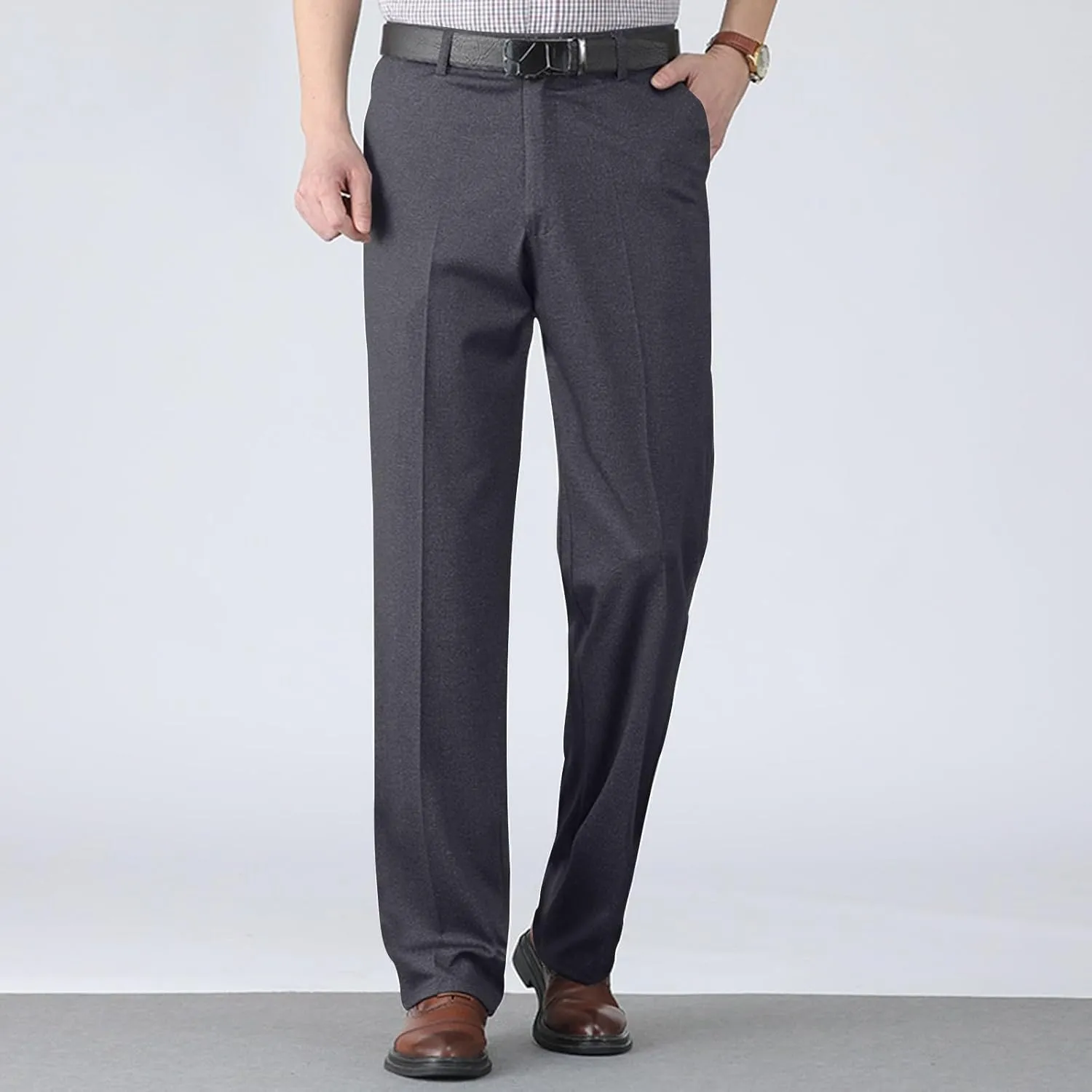 Slim Fit Dress Pants for Men Business Casual Straight Leg Work Pants with Pockets Flat Front Classic Office Pants