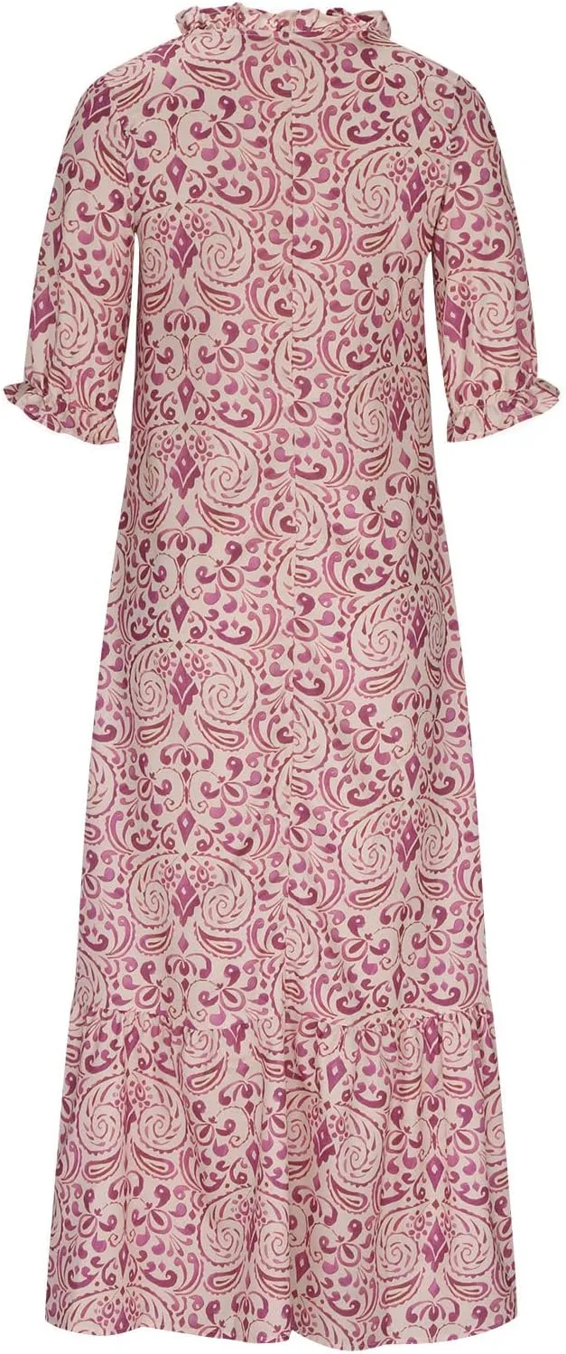 SMIDOW Womens Casual Spring Summer Boho Printed Dress V-Neck Three-Quarter Sleeve Dress A-Line Hide Belly Dress