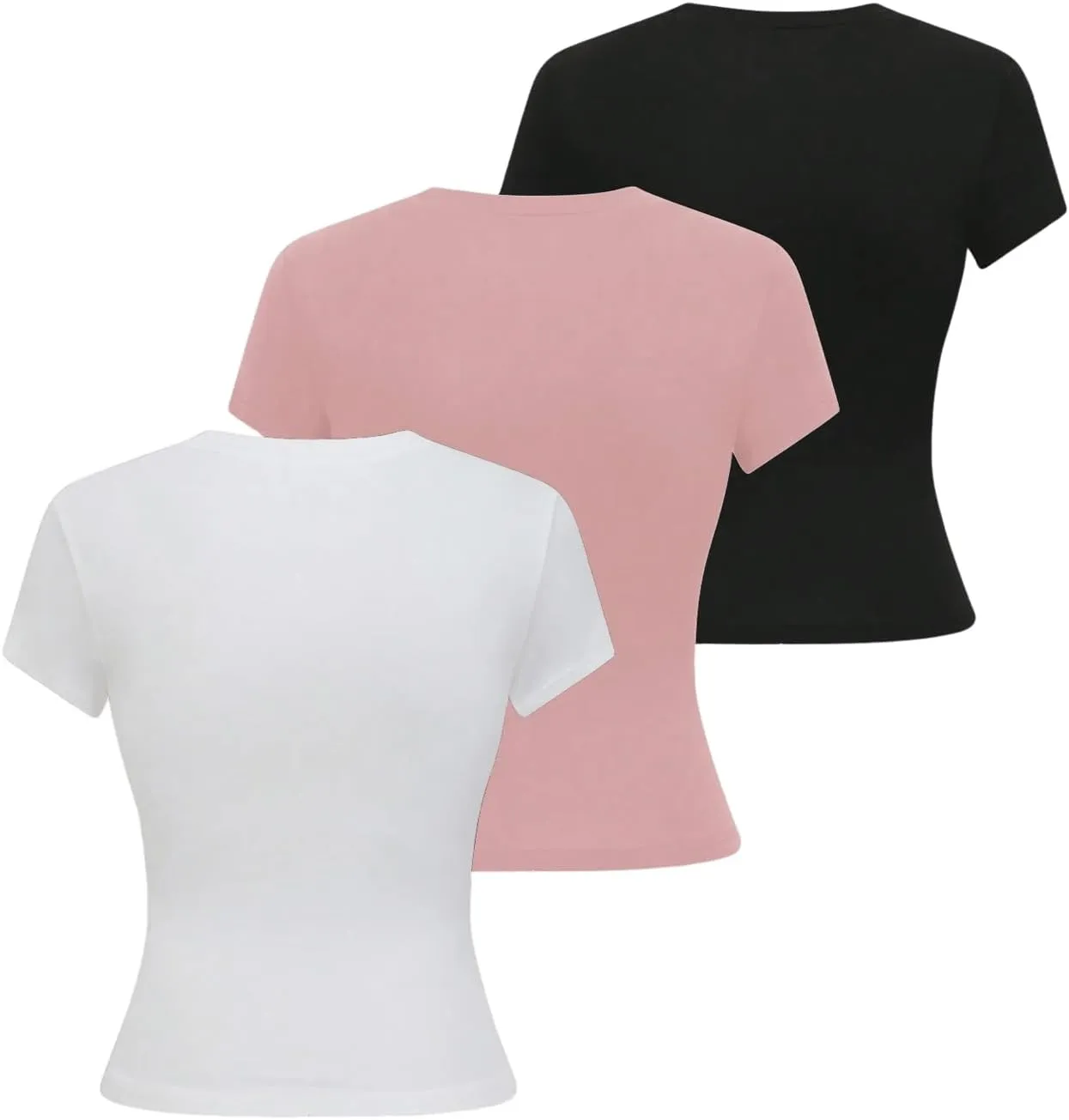 SOLY HUX Boat Neck Tops for Women 3 Piece Cropped Basic Tees Set Summer Short Sleeve Shirts Fitted Workout Undershirt