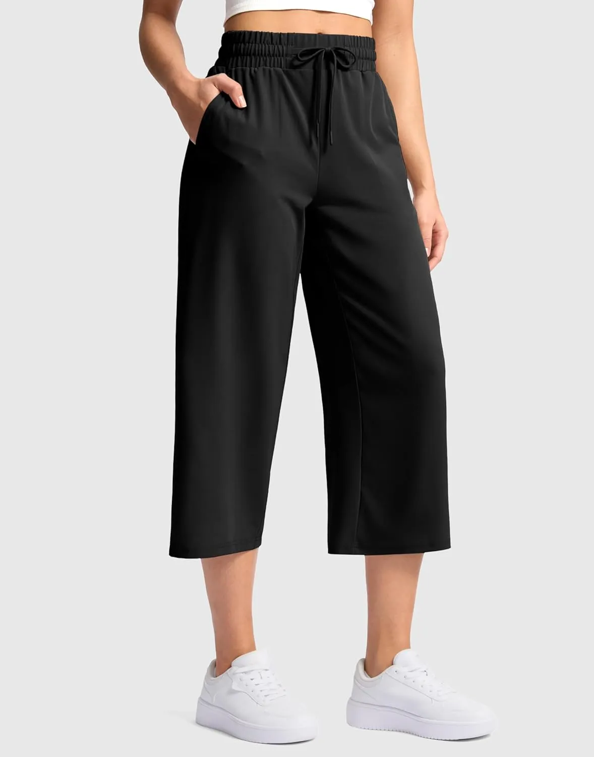 Soothfeel Women's Capri Pants Loose High Waisted Wide Leg Lightweight Travel Hiking Pants for Women Casual Summer with Pocket