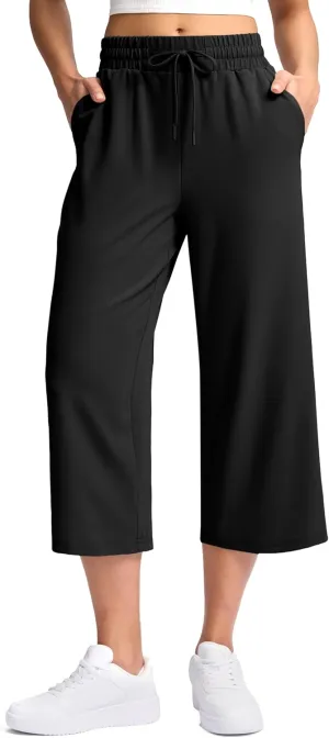 Soothfeel Women's Capri Pants Loose High Waisted Wide Leg Lightweight Travel Hiking Pants for Women Casual Summer with Pocket