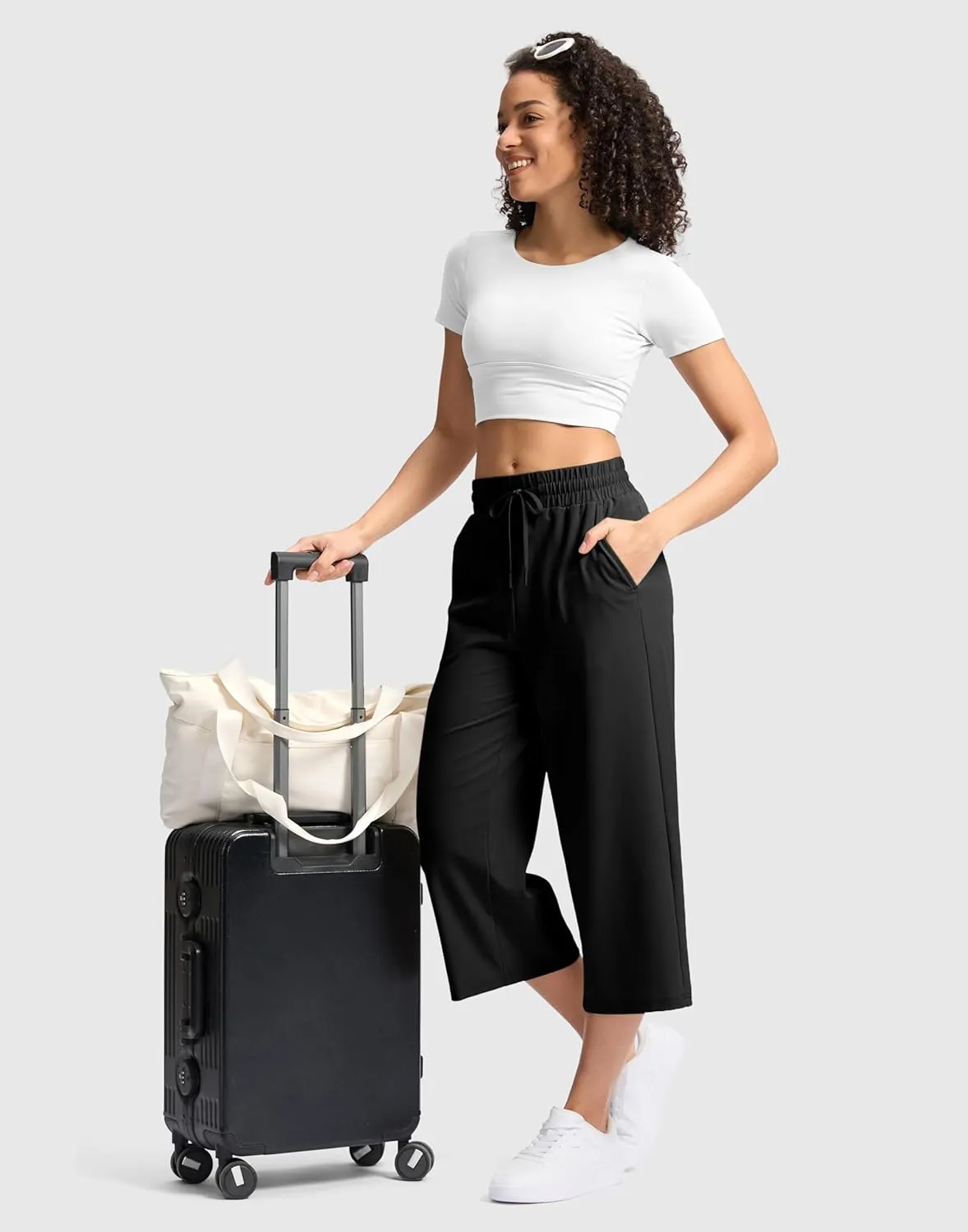 Soothfeel Women's Capri Pants Loose High Waisted Wide Leg Lightweight Travel Hiking Pants for Women Casual Summer with Pocket
