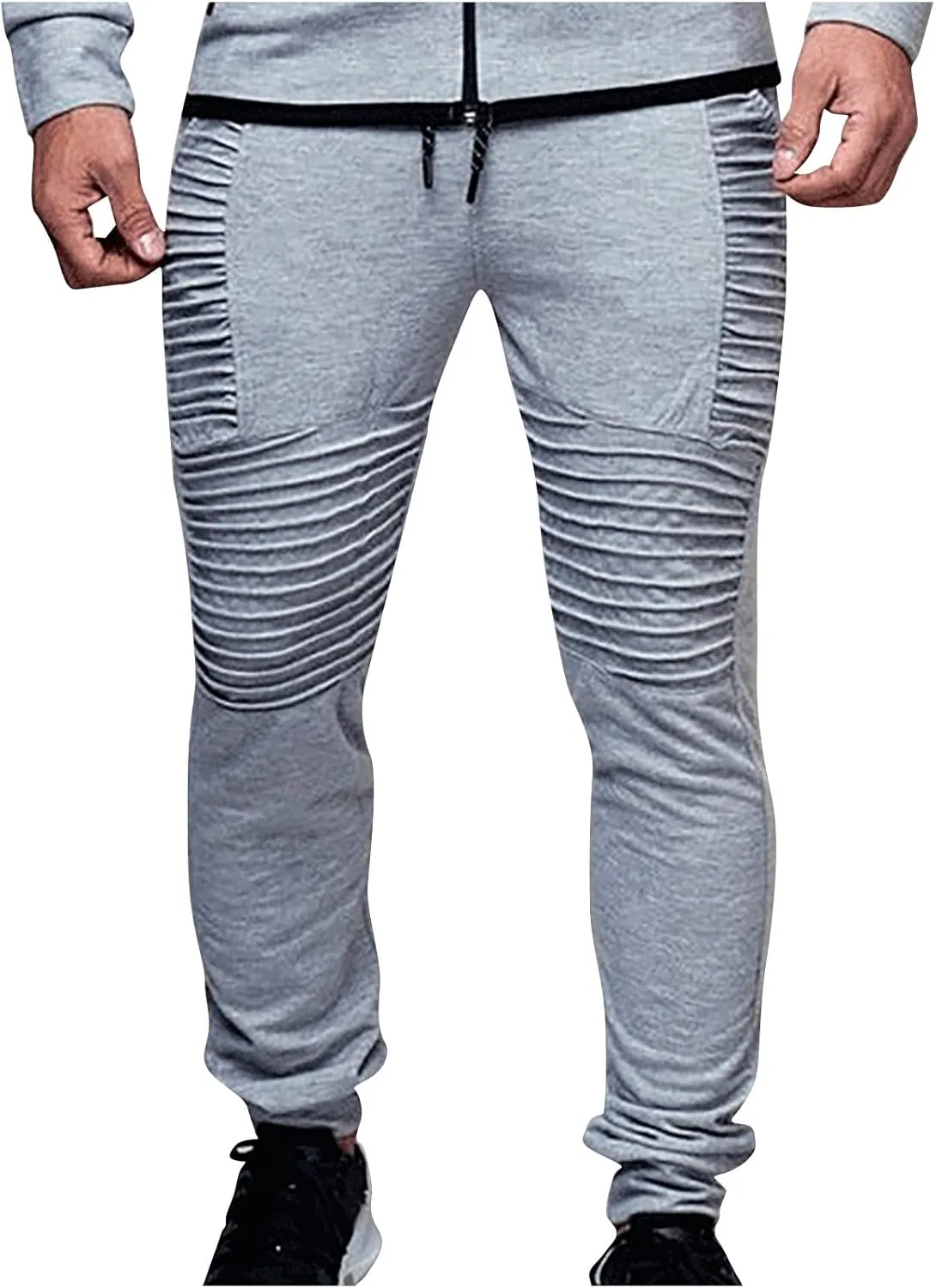Spring and Summer Pants for Men 2023 Hip-Hop Drawstring Elastic Waist Skinny-Fit Slacks Tapered Ripped Trousers