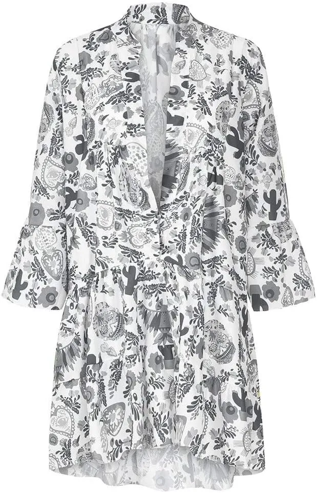 Spring Dresses for Women 2025 Women's Casual Long Sleeve V Neck Ruffle Tiered A-Line Swing Boho Mini Dress Beach Sun Dress