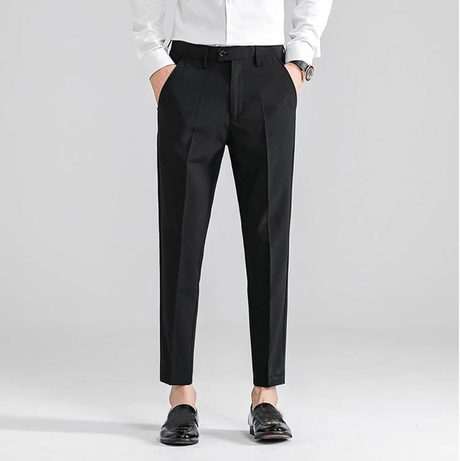 Suit Pants for Men's,Slim Fit Zipper Button Chino Work Suit Pants Business Straight Leg Skinny Suit Trousers
