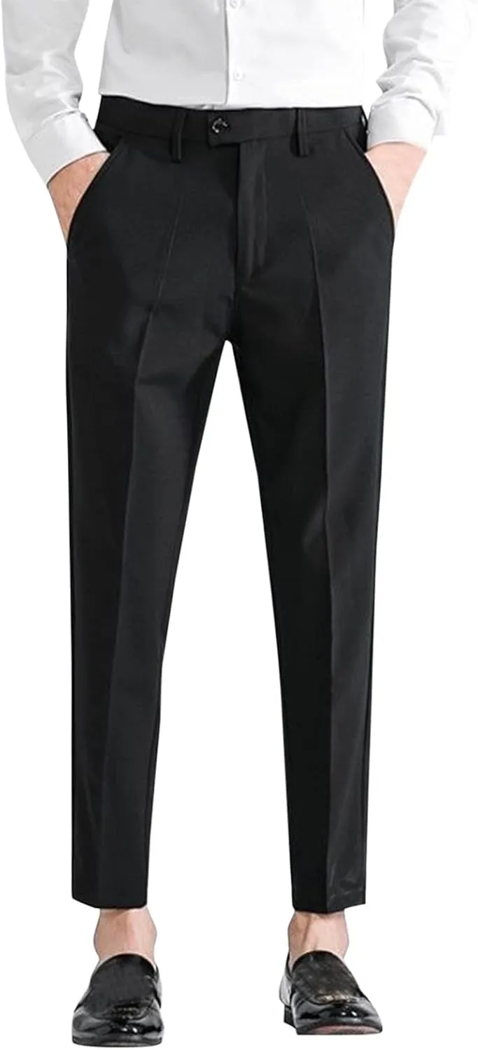 Suit Pants for Men's,Slim Fit Zipper Button Chino Work Suit Pants Business Straight Leg Skinny Suit Trousers