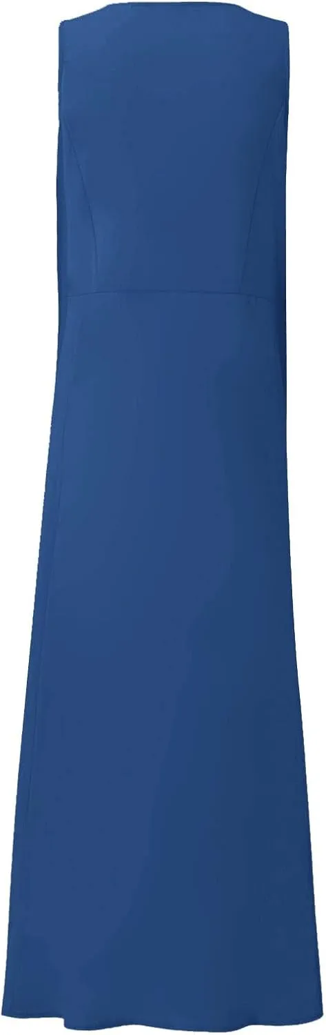 Summer Dress for Women 2025 Plus Size Sundress Floral Crewneck Sleeveless Dress Cotton Linen Beach Dress with Pockets