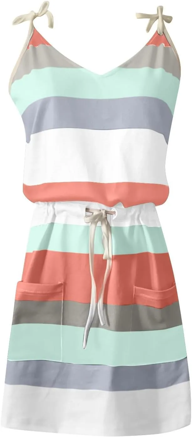 Summer Dress for Women Trendy 2025 V Neck Short Sundress Beach Casual Sexy Sun Dresses Athletic Stripes Dresses