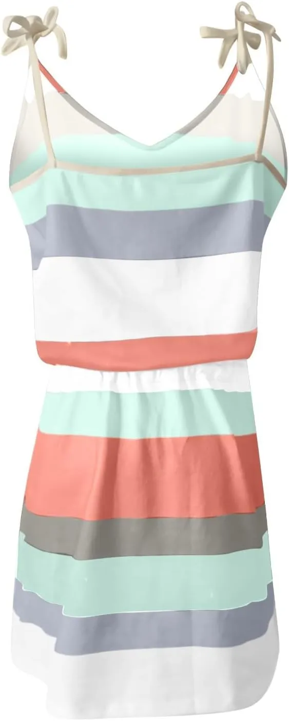 Summer Dress for Women Trendy 2025 V Neck Short Sundress Beach Casual Sexy Sun Dresses Athletic Stripes Dresses