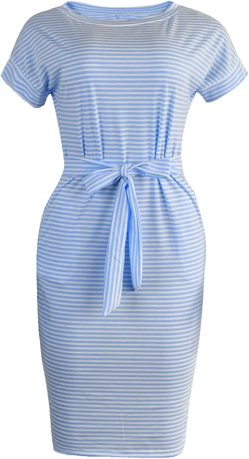 Summer Dresses for Women 2025 Trendy Casual Short Sleeve Tie Waisted Petite Sundress Party Vacation Resort Beach Wear