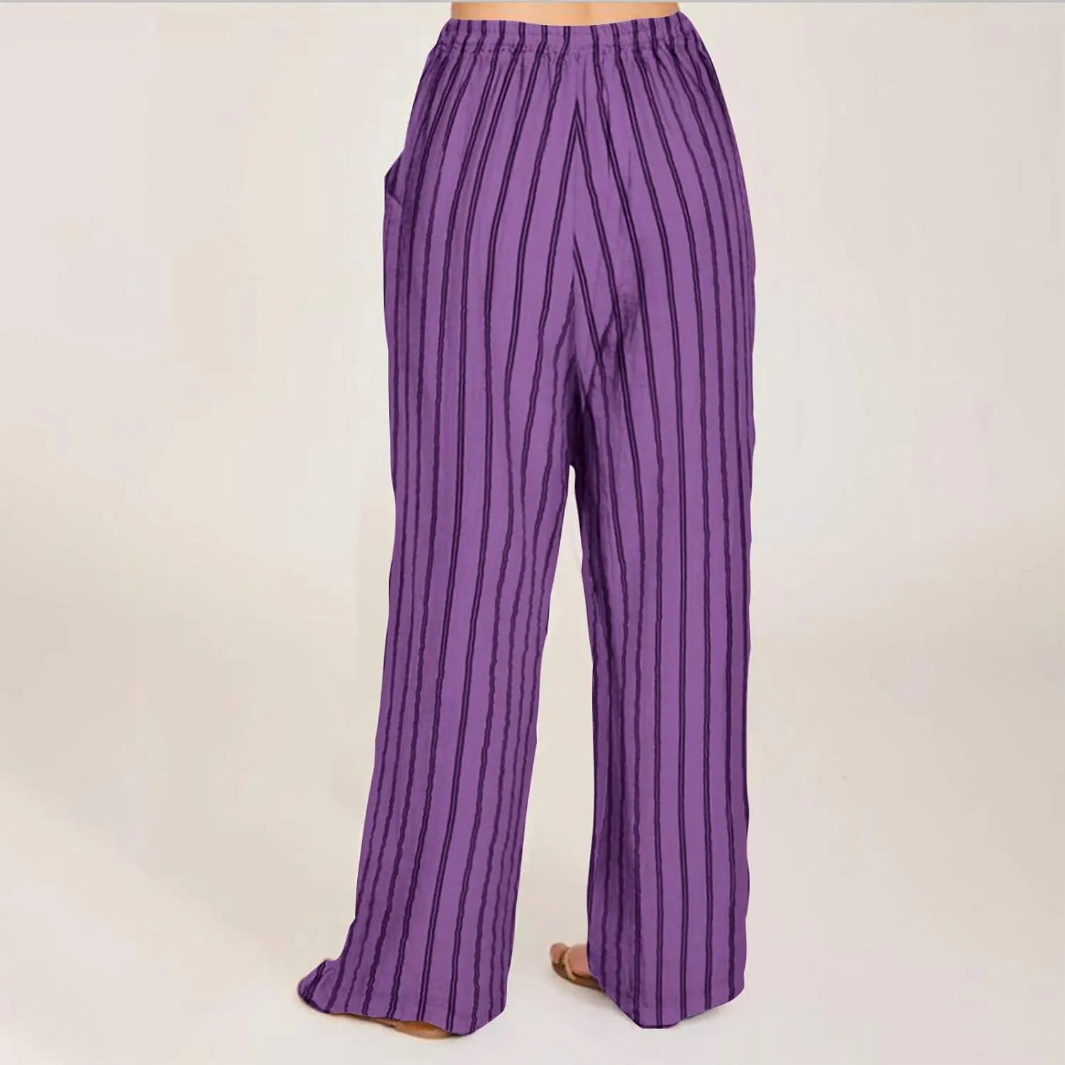 Summer Pants for Women 2024,Striped Wide Leg Loose Drawstring High Waist Palazzo Trousers Pants with Pockets