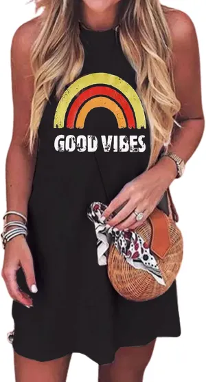 Sun Salt Sand Coconut Tree Sleeveless Mini Dress Women Casual Summer Beach Vacation Dress Workout Tank Dress