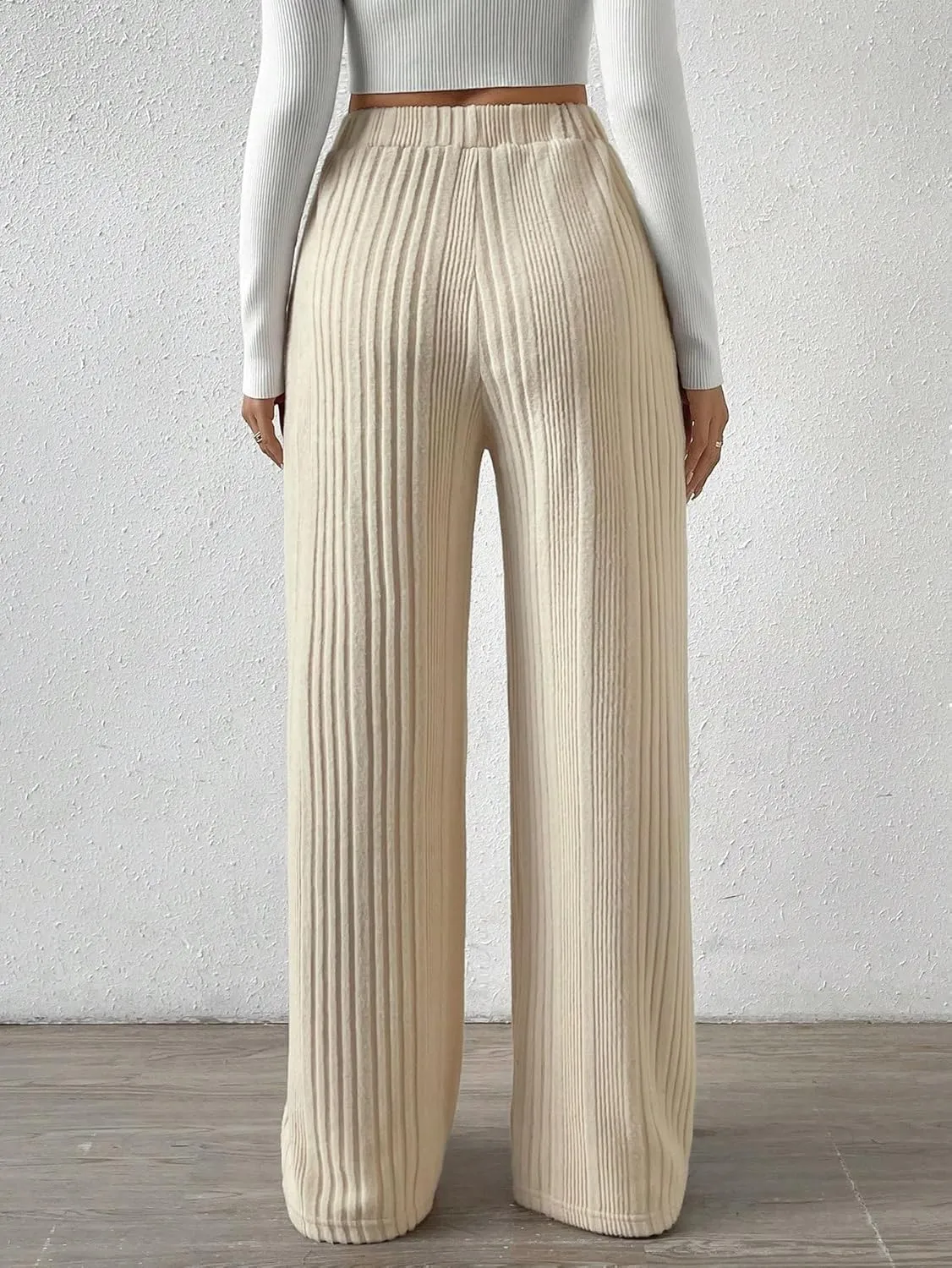 SweatyRocks Women's Casual Rib Knit High Elastic Waist Wide Leg Pant Palazzo Pants Trousers