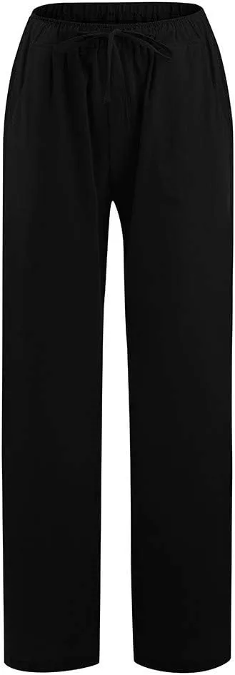 TARIENDY Women's Cotton Linen Pants Drawstring Elastic High Waist Wide Leg Lounge Palazzo Trousers Beach Vacation Outfits