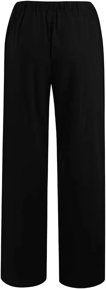 TARIENDY Women's Cotton Linen Pants Drawstring Elastic High Waist Wide Leg Lounge Palazzo Trousers Beach Vacation Outfits