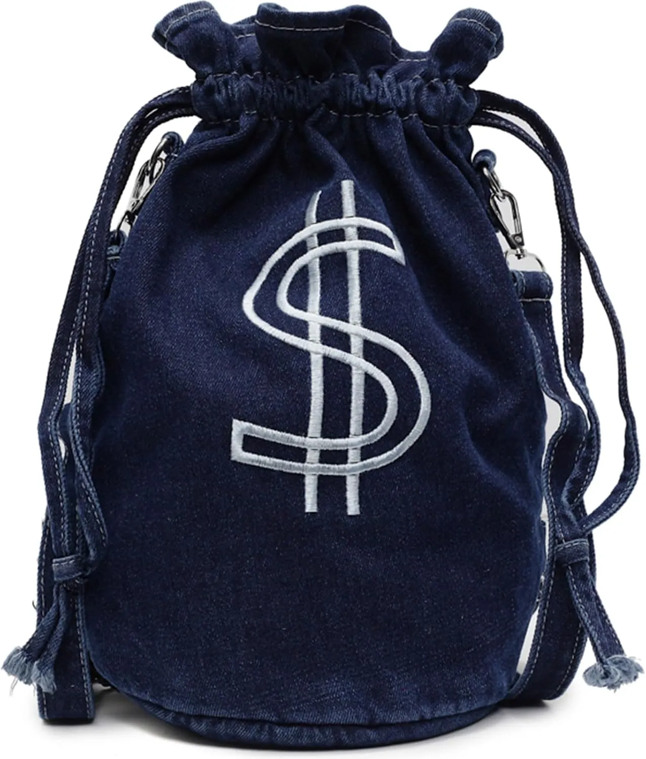 Teclado Denim Backpack Small Bucket Drawstring Casual Crossbody Messenger Bag Shoulder Hobo Bag Travel Daypacks (Dark Blue)