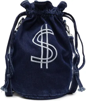 Teclado Denim Backpack Small Bucket Drawstring Casual Crossbody Messenger Bag Shoulder Hobo Bag Travel Daypacks (Dark Blue)