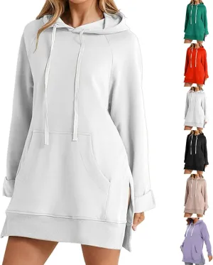 The Warmy Oversized Hoodie Dress Women,First Ones Hoodie Dress for Women,Casual Drawstring Long Sweatshirt with Pocket