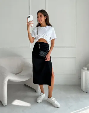 THLAI Womens Skirt Midi Skirt Package Hip Skirt Side Slit Pleated Straight Skirts Fall Skirt