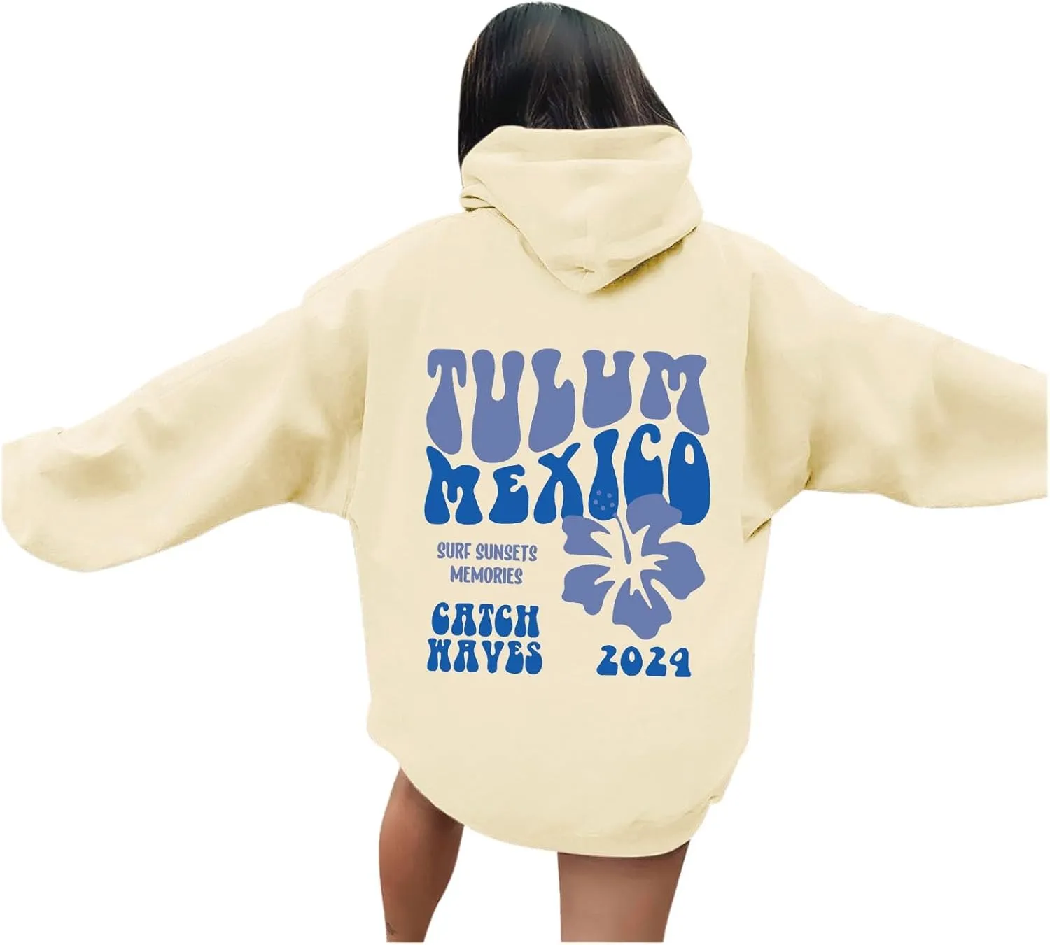 Tulum Mexico Oversized Hoodies For Women Casual Long Sleeve Hooded Pocket Pullover Letter Printed Travel Hoodie