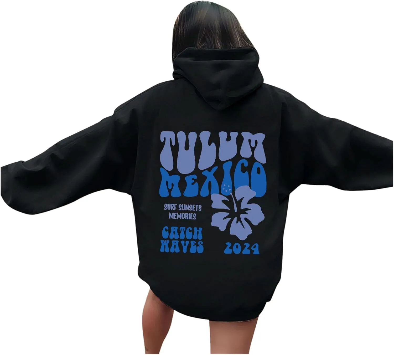 Tulum Mexico Oversized Hoodies For Women Casual Long Sleeve Hooded Pocket Pullover Letter Printed Travel Hoodie