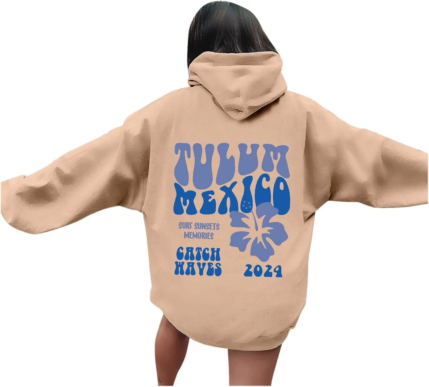 Tulum Mexico Oversized Hoodies For Women Casual Long Sleeve Hooded Pocket Pullover Letter Printed Travel Hoodie