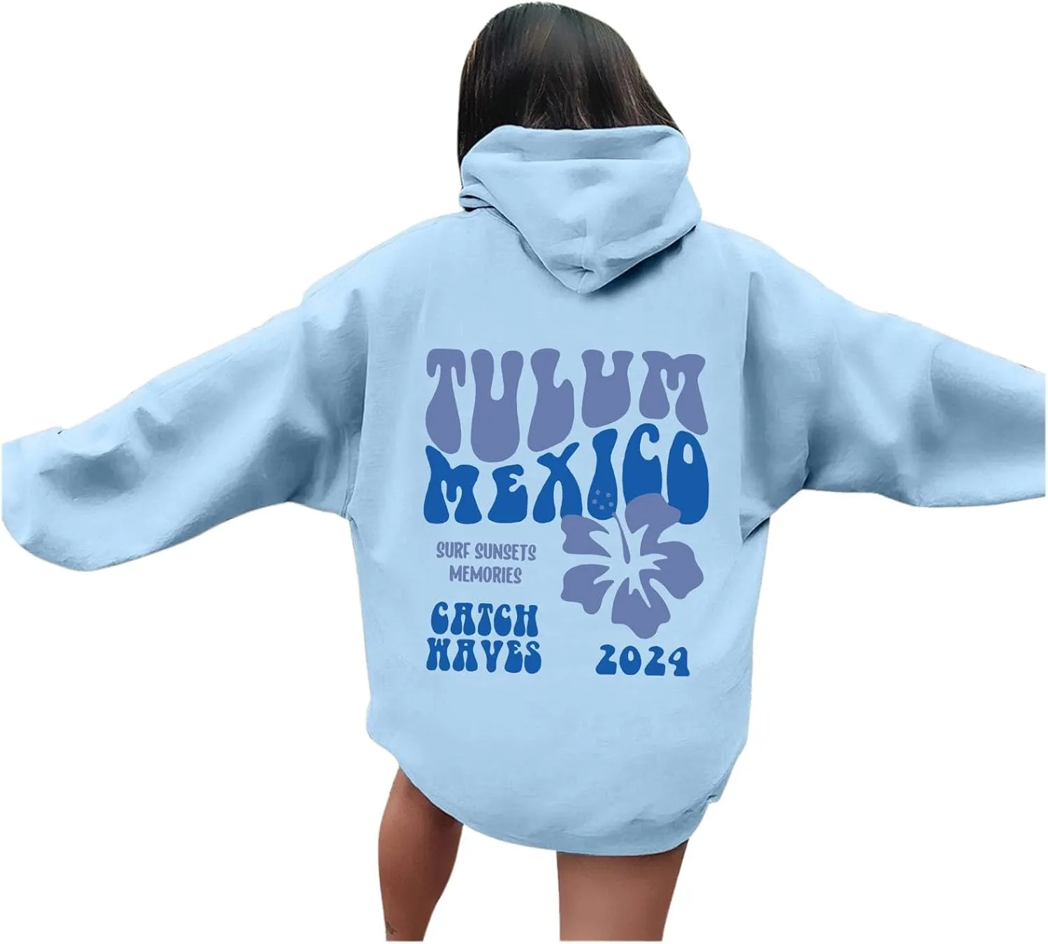Tulum Mexico Oversized Hoodies For Women Casual Long Sleeve Hooded Pocket Pullover Letter Printed Travel Hoodie