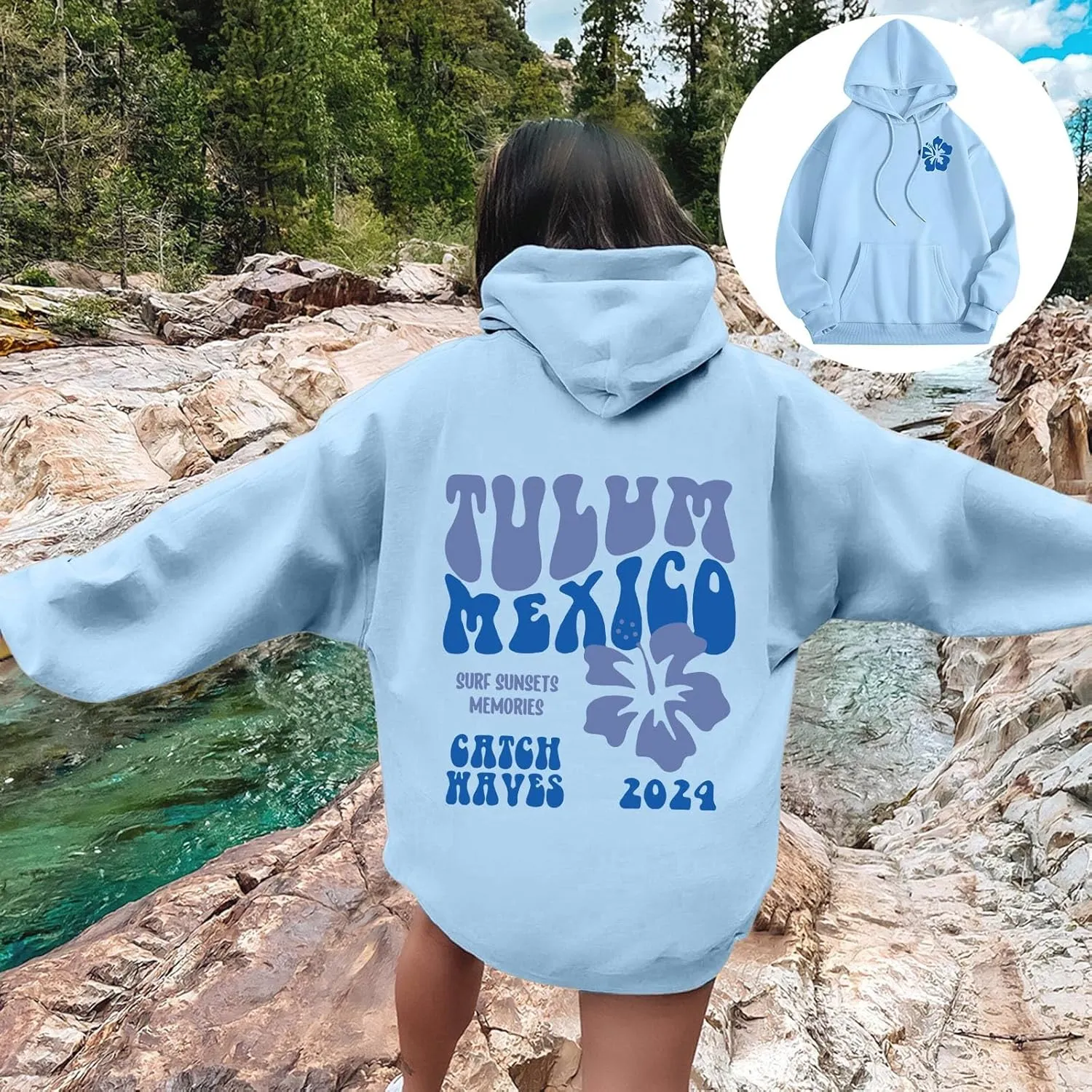 Tulum Mexico Oversized Hoodies For Women Casual Long Sleeve Hooded Pocket Pullover Letter Printed Travel Hoodie