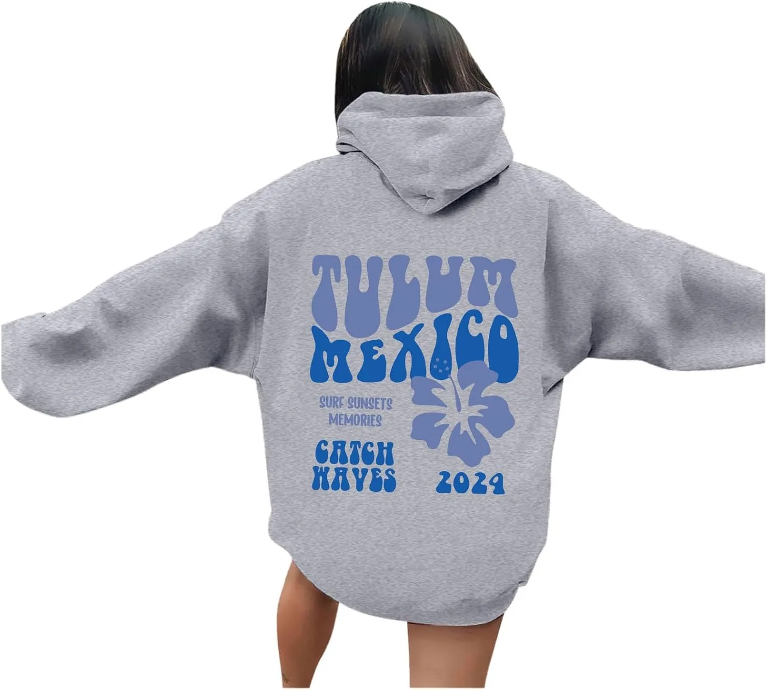 Tulum Mexico Oversized Hoodies For Women Casual Long Sleeve Hooded Pocket Pullover Letter Printed Travel Hoodie